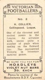 1933 Hoadley's Victorian Footballers #2 Harry Collier Back